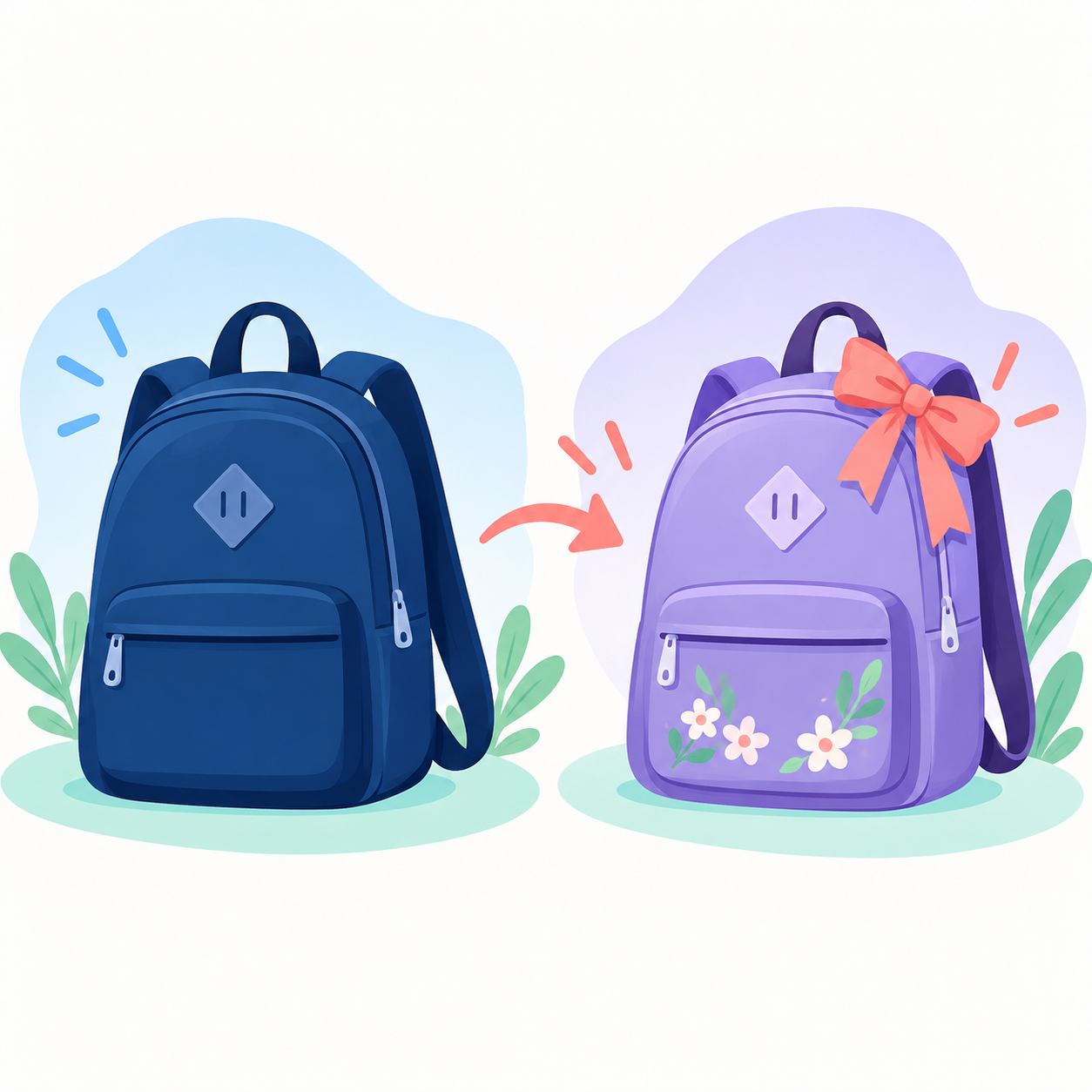 Un sac à dos transformé en une version féminine décorée
